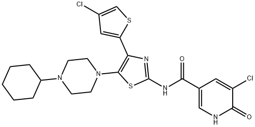 3-Pyridinecarboxamide, 5-chloro-N-[4-(4-chloro-2-thienyl)-5-(4-cyclohexyl-1-piperazinyl)-2-thiazolyl]-1,6-dihydro-6-oxo- 结构式