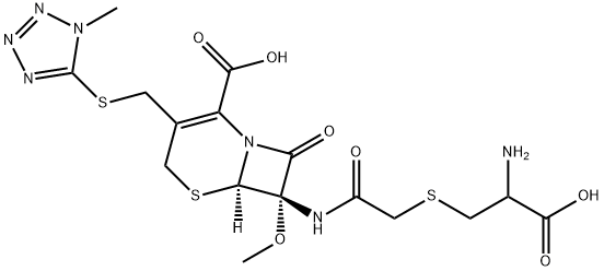 5-Thia-1-azabicyclo[4.2.0]oct-2-ene-2-carboxylic acid, 7-[[2-[(2-amino-2-carboxyethyl)thio]acetyl]amino]-7-methoxy-3-[[(1-methyl-1H-tetrazol-5-yl)thio]methyl]-8-oxo-, (6R,7S)- Structure