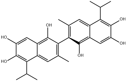 [2,2'-Binaphthalene]-1,1',6,6',7,7'-hexol, 3,3'-dimethyl-5,5'-bis(1-methylethyl)-, (2R)- 化学構造式