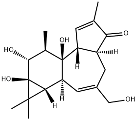 5H-Cyclopropa[3,4]benz[1,2-e]azulen-5-one, 1,1a,1b,4,4a,7a,7b,8,9,9a-decahydro-7b,9,9a-trihydroxy-3-(hydroxymethyl)-1,1,6,8-tetramethyl-, (1aR,1bS,4aS,7aR,7bR,8R,9R,9aS)- Struktur