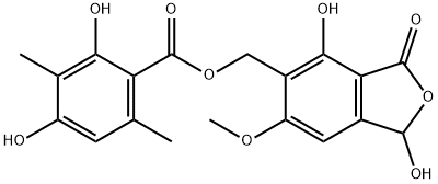 Benzoic acid, 2,4-dihydroxy-3,6-dimethyl-, (1,3-dihydro-1,4-dihydroxy-6-methoxy-3-oxo-5-isobenzofuranyl)methyl ester (9CI) Structure