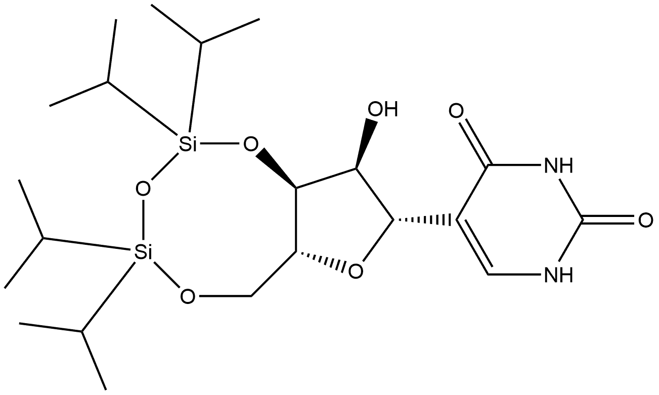 2,4(1H,3H)-Pyrimidinedione, 5-[3,5-O-[1,1,3,3-tetrakis(1-methylethyl)-1,3-disiloxanediyl]-β-D-ribofuranosyl]- Struktur