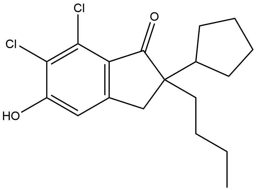 2-丁基-6,7-二氯-2-环戊基-5-羟基-1-茚满酮,81166-50-9,结构式
