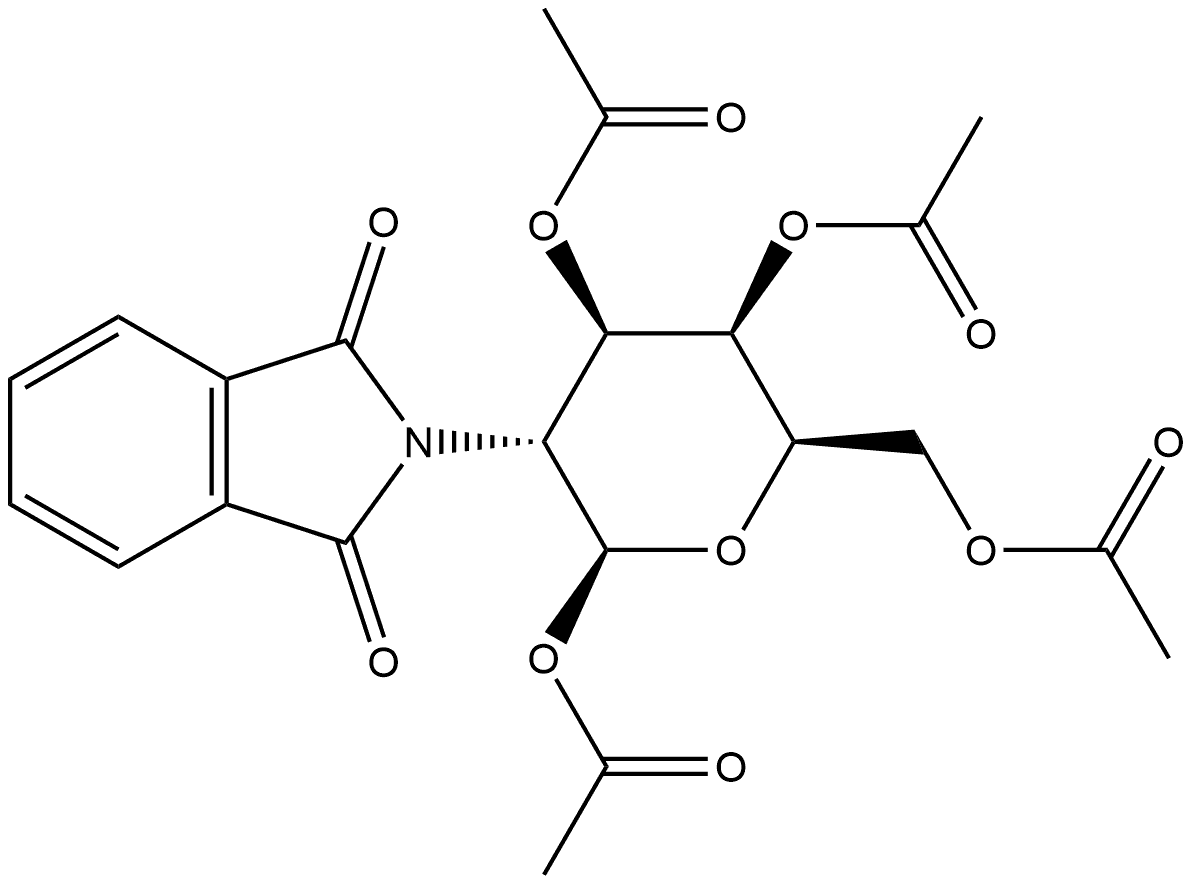 1,3,4,6-四-O-乙酰基-2-脱氧-2-邻苯二甲酰亚氨基-Β-D-吡喃半乳糖苷 结构式
