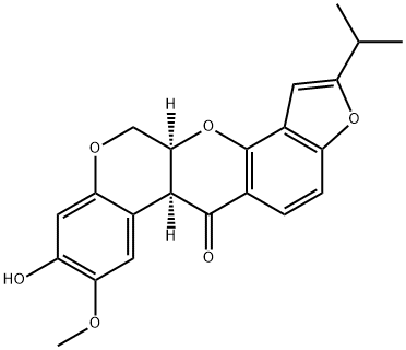 [1]Benzopyrano[3,4-b]furo[2,3-h][1]benzopyran-6(6aH)-one, 12,12a-dihydro-9-hydroxy-8-methoxy-2-(1-methylethyl)-, (6aS-cis)- (9CI) Structure