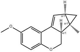 6H-?Benzo[b]?cyclopropa[3,?4]?cyclopenta[1,?2-?d]?pyran, 6a,?6b,?7,?7a-?tetrahydro-?2-?methoxy-?6b-?methyl-?, (6aR,?6bR,?7aR)?-?rel- Struktur