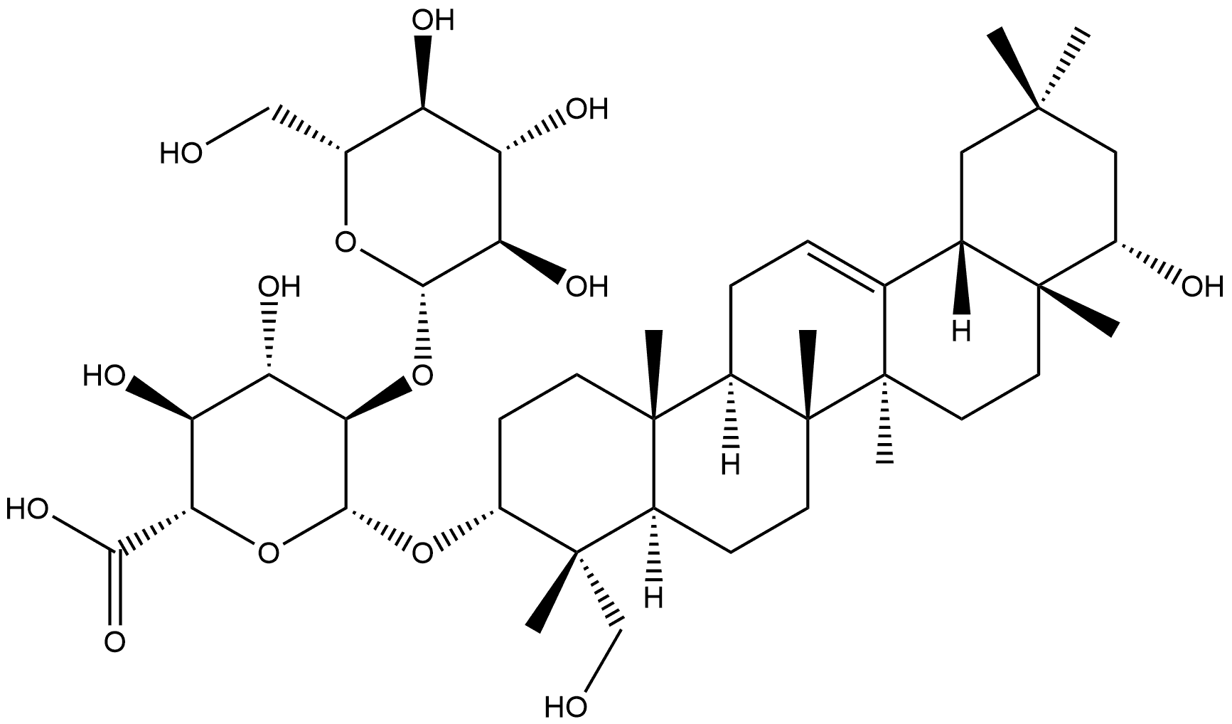 β-D-Glucopyranosiduronic acid, (3β,4β,22β)-22,23-dihydroxyolean-12-en-3-yl 2-O-β-D-glucopyranosyl- Structure