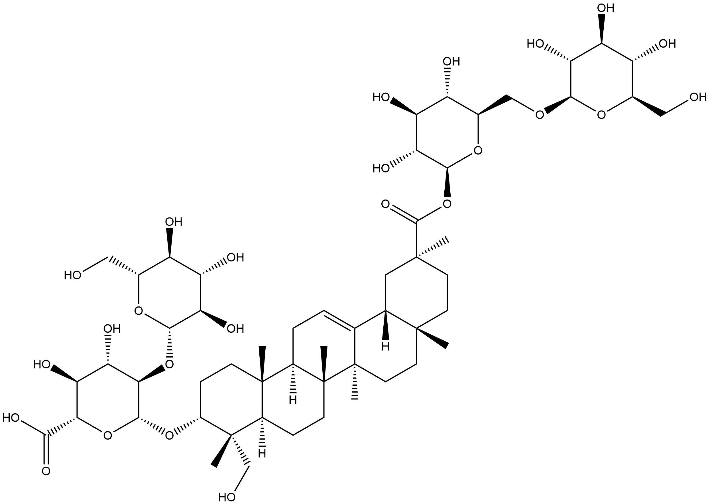 β-D-Glucopyranosiduronic acid, (3β,4β,20α)-29-[(6-O-β-D-glucopyranosyl-β-D-glucopyranosyl)oxy]-23-hydroxy-29-oxoolean-12-en-3-yl 2-O-β-D-glucopyranosyl- Struktur