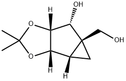 Cyclopropa[3,?4]?cyclopenta[1,?2-?d]?-?1,?3-?dioxole-?4a(3aH)?-?methanol, tetrahydro-?5-?hydroxy-?2,?2-?dimethyl-?, (3aS,?3bS,?4aR,?5R,?5aR)?- Struktur