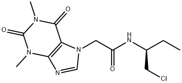 (-)-1,2,3,6-Tetrahydro-N-(1-(chloromethyl)propyl)-1,3-dimethyl-2,6-dio xo-7H-purine-7-acetamide 结构式