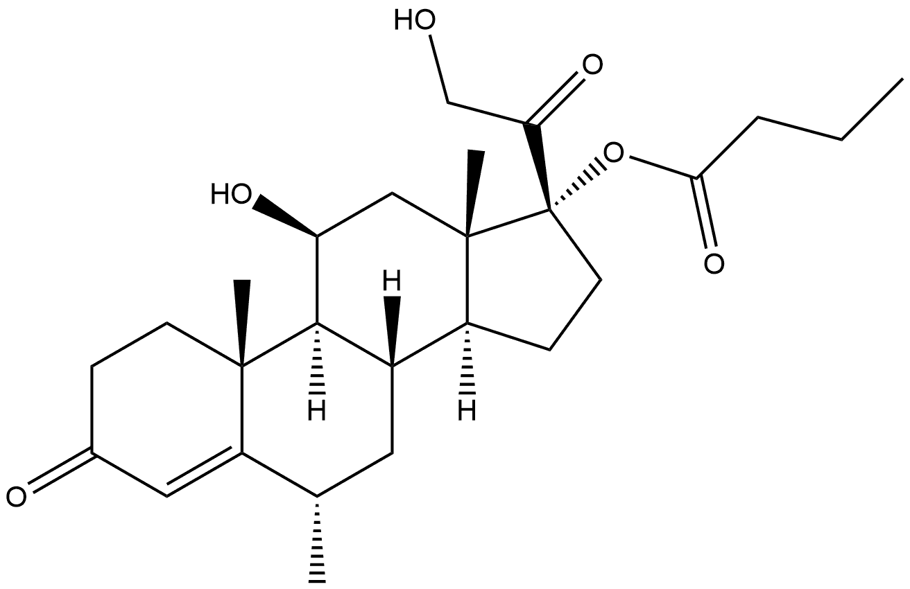 Pregn-4-ene-3,20-dione, 11,21-dihydroxy-6-methyl-17-(1-oxobutoxy)-, (6α,11β)- (9CI) Struktur