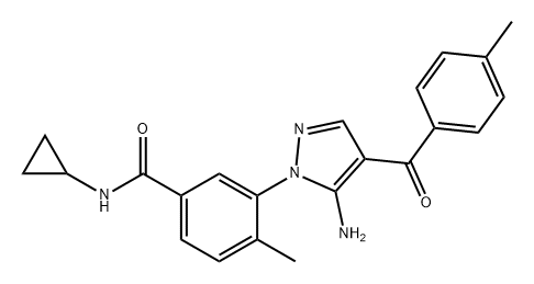 Benzamide, 3-[5-amino-4-(4-methylbenzoyl)-1H-pyrazol-1-yl]-N-cyclopropyl-4-methyl- Struktur