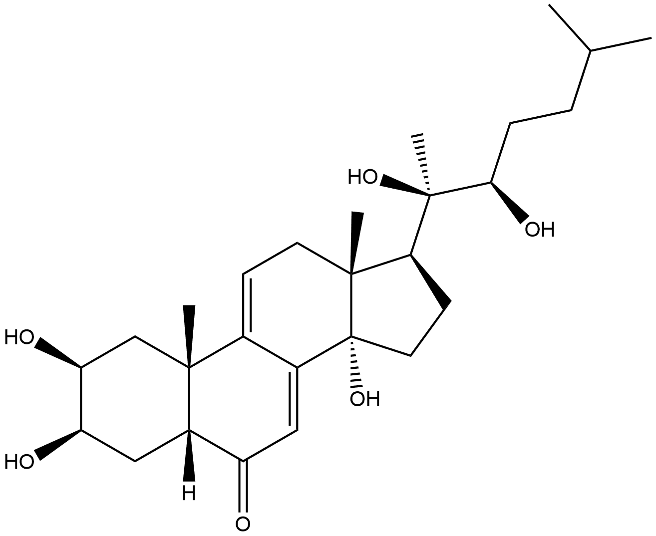 Cholesta-7,9(11)-dien-6-one, 2,3,14,20,22-pentahydroxy-, (2β,3β,5β,22R)- Structure