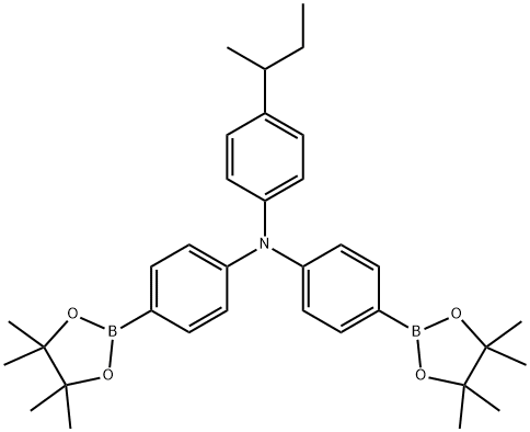 N,N-二(4-硼酸频呢醇酯苯基)-4-(1-甲基丙基)苯胺, 844701-60-6, 结构式