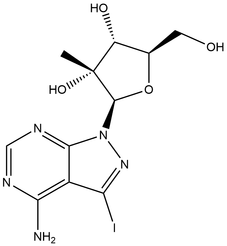 3-碘-1-(2-C-甲基-BETA-D-呋喃核糖基)-1H-吡唑并[3,4-D]嘧啶-4-胺 结构式