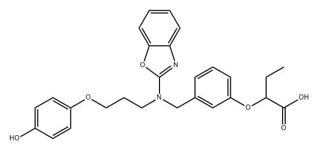Butanoic acid, 2-[3-[[2-benzoxazolyl[3-(4-hydroxyphenoxy)propyl]amino]methyl]phenoxy]- Structure