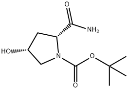 1-Pyrrolidinecarboxylic acid, 2-(aminocarbonyl)-4-hydroxy-, 1,1-dimethylethyl ester, (2R,4R)- Struktur