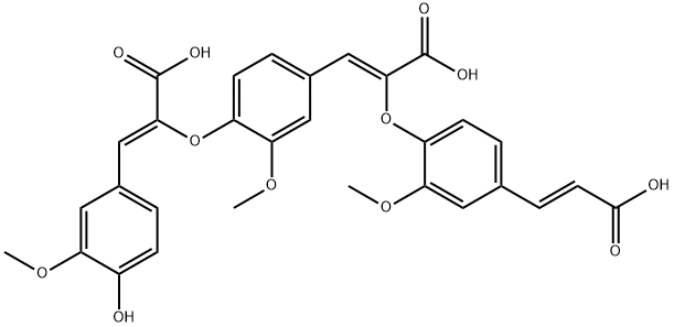 2-Propenoic acid, 2-[4-[(1E)-2-carboxyethenyl]-2-methoxyphenoxy]-3-[4-[[(1Z)-1-carboxy-2-(4-hydroxy-3-methoxyphenyl)ethenyl]oxy]-3-methoxyphenyl]-, (2Z)- Structure