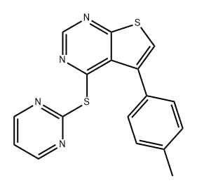 Thieno[2,3-d]pyrimidine, 5-(4-methylphenyl)-4-(2-pyrimidinylthio)-,851467-69-1,结构式