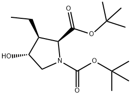 (2S,3S,4R)-3-乙基-4-羟基-1,2-吡咯烷二甲酸二叔丁酯,851671-74-4,结构式