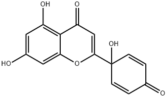 4H-1-Benzopyran-4-one, 5,7-dihydroxy-2-(1-hydroxy-4-oxo-2,5-cyclohexadien-1-yl)- Struktur