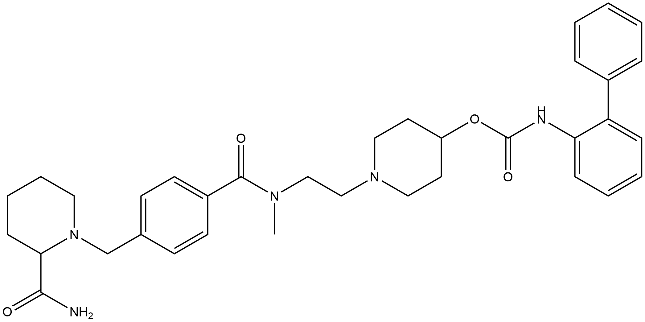 Carbamic acid, [1,1′-biphenyl]-2-yl-, 1-[2-[[4-[[2-(aminocarbonyl)-1-piperidinyl]methyl]benzoyl]methylamino]ethyl]-4-piperidinyl ester Structure