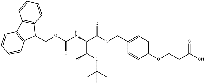 3-(4-(((N-(((9H-芴-9-基)甲氧基)羰基)-O-(叔丁基)-L-苏氨酰基)氧基)甲基)苯氧基)丙酸 结构式