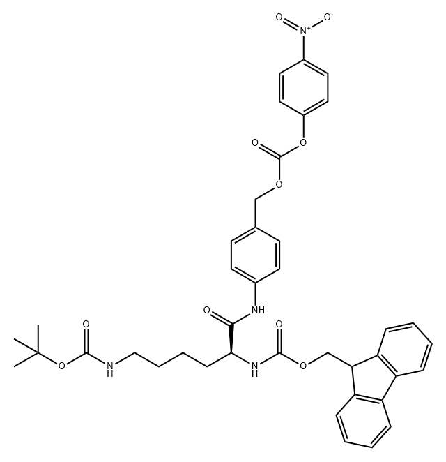 Carbonic acid, [4-[[(2S)-6-[[(1,1-dimethylethoxy)carbonyl]amino]-2-[[(9H-fluoren-9-ylmethoxy)carbonyl]amino]-1-oxohexyl]amino]phenyl]methyl 4-nitrophenyl ester Structure