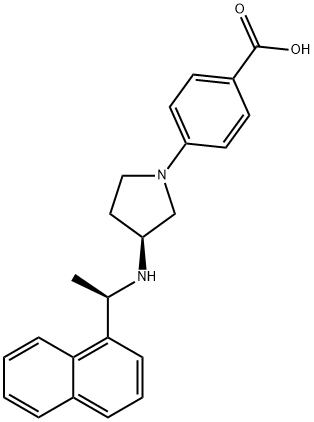 Benzoic acid, 4-[(3S)-3-[[(1R)-1-(1-naphthalenyl)ethyl]amino]-1-pyrrolidinyl]- Struktur