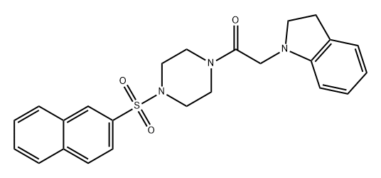 2-(吲哚啉-1-基)-1-(4-(萘-2-基磺酰基)哌嗪-1-基)乙酮,871096-98-9,结构式