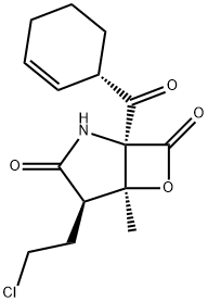 6-Oxa-2-azabicyclo[3.2.0]heptane-3,7-dione, 4-(2-chloroethyl)-1-[(1S)-2-cyclohexen-1-ylcarbonyl]-5-methyl-, (1S,4R,5S)- Struktur