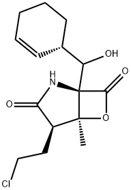 6-Oxa-2-azabicyclo[3.2.0]heptane-3,7-dione, 4-(2-chloroethyl)-1-[(R)-(1S)-2-cyclohexen-1-ylhydroxymethyl]-5-methyl-, (1R,4R,5S)- Struktur