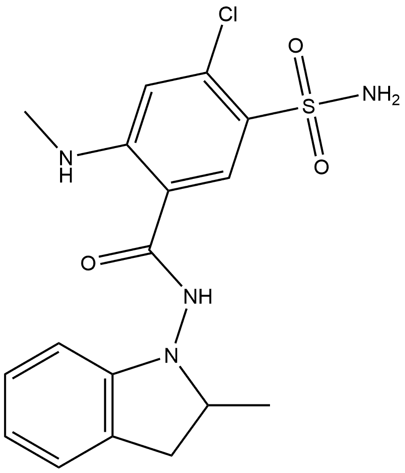5-(Aminosulfonyl)-4-chloro-N-(2,3-dihydro-2-methyl-1H-indol-1-yl)-2-(methylamino)benzamide Struktur