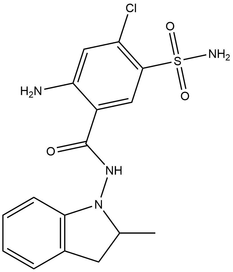 2-Amino-5-(aminosulfonyl)-4-chloro-N-(2,3-dihydro-2-methyl-1H-indol-1-yl)benzamide Struktur