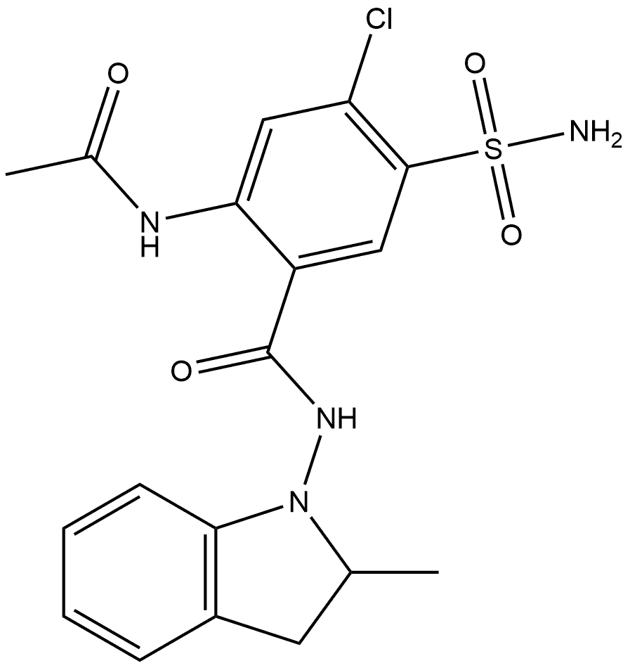 2-(Acetylamino)-5-(aminosulfonyl)-4-chloro-N-(2,3-dihydro-2-methyl-1H-indol-1-yl)benzamide Struktur