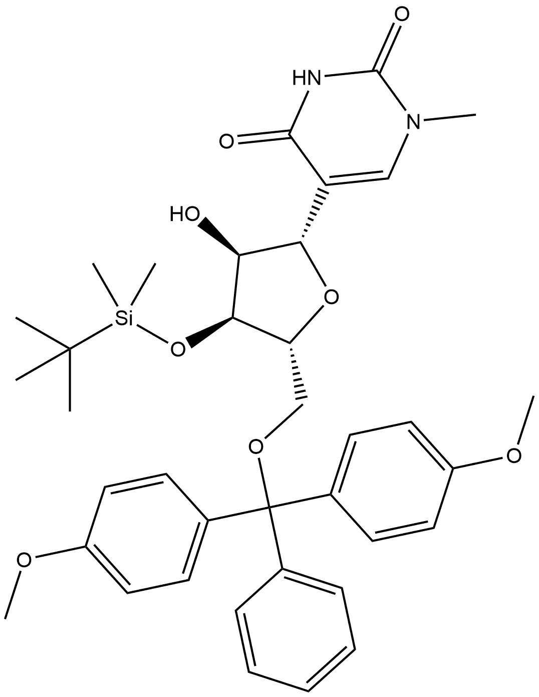 5'-O-(4,4'-Dimethoxytrityl)-3'-O-tert-butyldimethylsilyl-N1-methylpseudouridine,875302-43-5,结构式