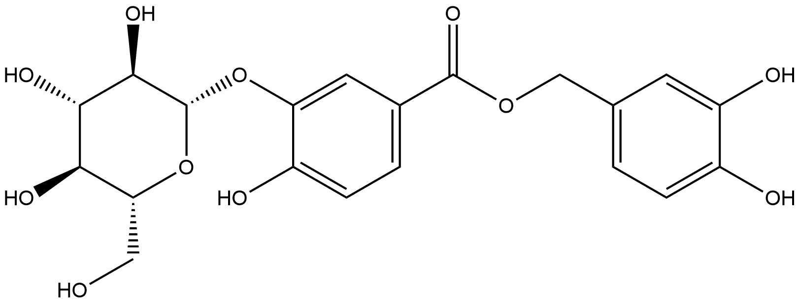 Benzoic acid, 3-(β-D-glucopyranosyloxy)-4-hydroxy-, (3,4-dihydroxyphenyl)methyl ester,877461-90-0,结构式