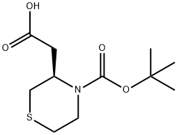 3-Thiomorpholineacetic acid, 4-[(1,1-dimethylethoxy)carbonyl]-, (3R)- Structure