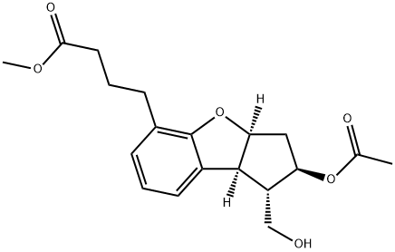 1H-Cyclopenta[b]benzofuran-5-butanoic acid, 2-(acetyloxy)-2,3,3a,8b-tetrahydro-1-(hydroxymethyl)-, methyl ester, (1S,2R,3aS,8bS)- Struktur