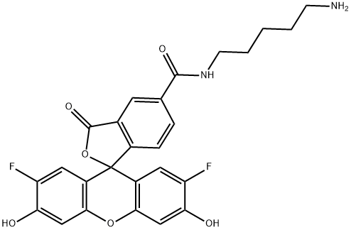 Spiro[isobenzofuran-1(3H),9'-[9H]xanthene]-5-carboxamide, N-(5-aminopentyl)-2',7'-difluoro-3',6'-dihydroxy-3-oxo- Structure