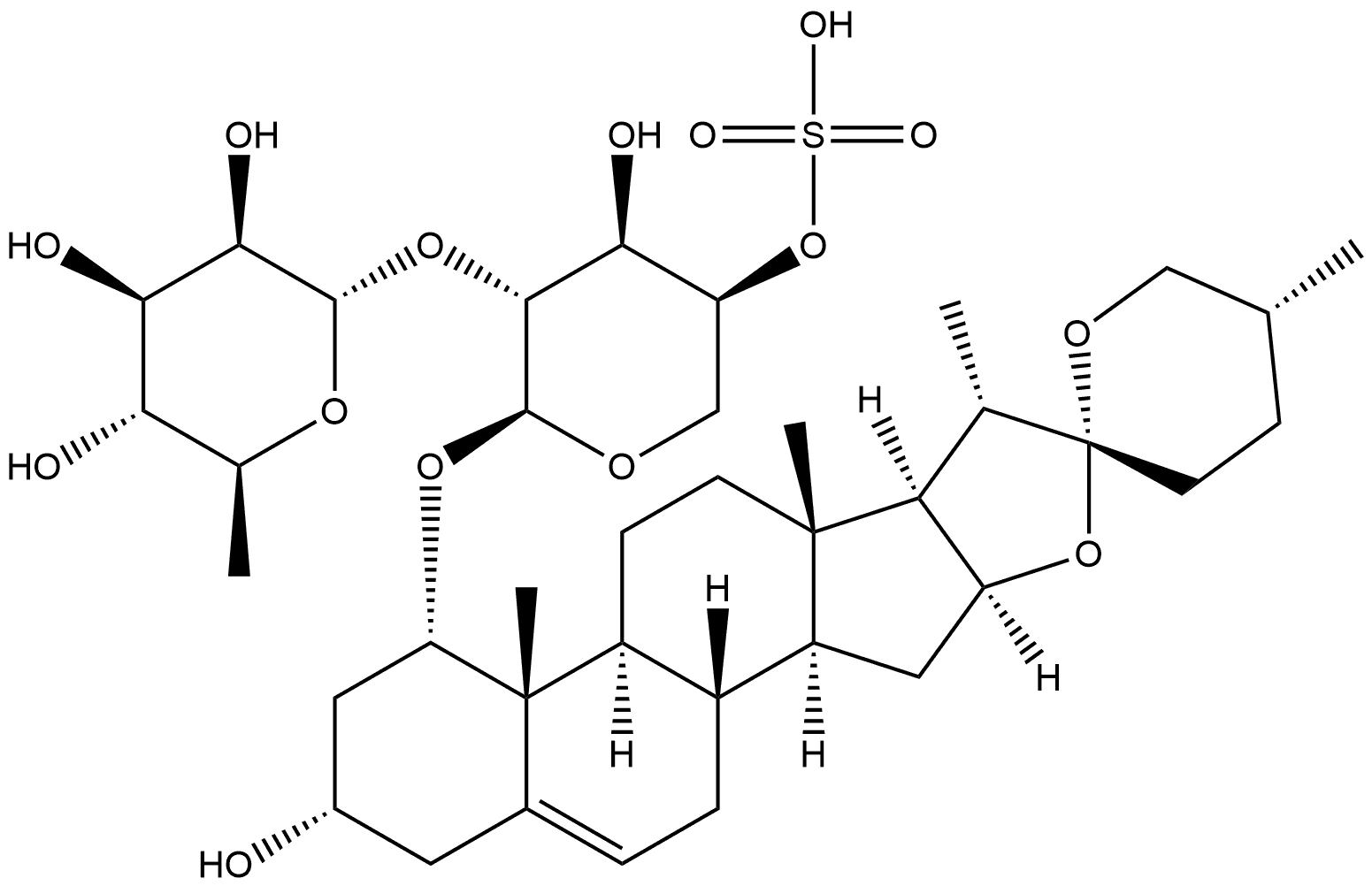 α-L-Arabinopyranoside, (1β,3β,25R)-3-hydroxyspirost-5-en-1-yl 2-O-(6-deoxy-α-L-mannopyranosyl)-, 4-(hydrogen sulfate),88623-84-1,结构式