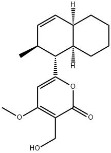 3-(ヒドロキシメチル)-4-メトキシ-6-[(1R)-1,2,4aα,5,6,7,8,8aα-オクタヒドロ-2β-メチルナフタレン-1α-イル]-2H-ピラン-2-オン 化学構造式