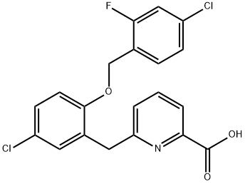2-Pyridinecarboxylic acid, 6-[[5-chloro-2-[(4-chloro-2-fluorophenyl)methoxy]phenyl]methyl]- Structure
