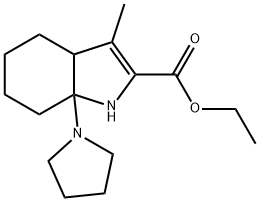 1H-Indole-2-carboxylic acid, 3a,4,5,6,7,7a-hexahydro-3-methyl-7a-(1-pyrrolidinyl)-, ethyl ester 化学構造式