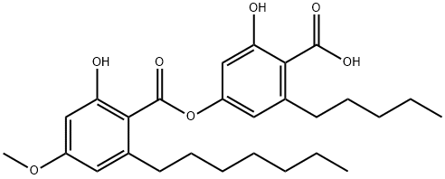 Benzoic acid, 2-heptyl-6-hydroxy-4-methoxy-, 4-carboxy-3-hydroxy-5-pentylphenyl ester Structure