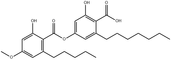 Benzoic acid, 2-heptyl-6-hydroxy-4-[(2-hydroxy-4-methoxy-6-pentylbenzoyl)oxy]- Structure