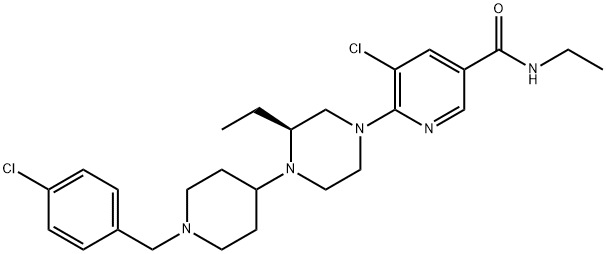 3-Pyridinecarboxamide, 5-chloro-6-[(3S)-4-[1-[(4-chlorophenyl)methyl]-4-piperidinyl]-3-ethyl-1-piperazinyl]-N-ethyl- Structure