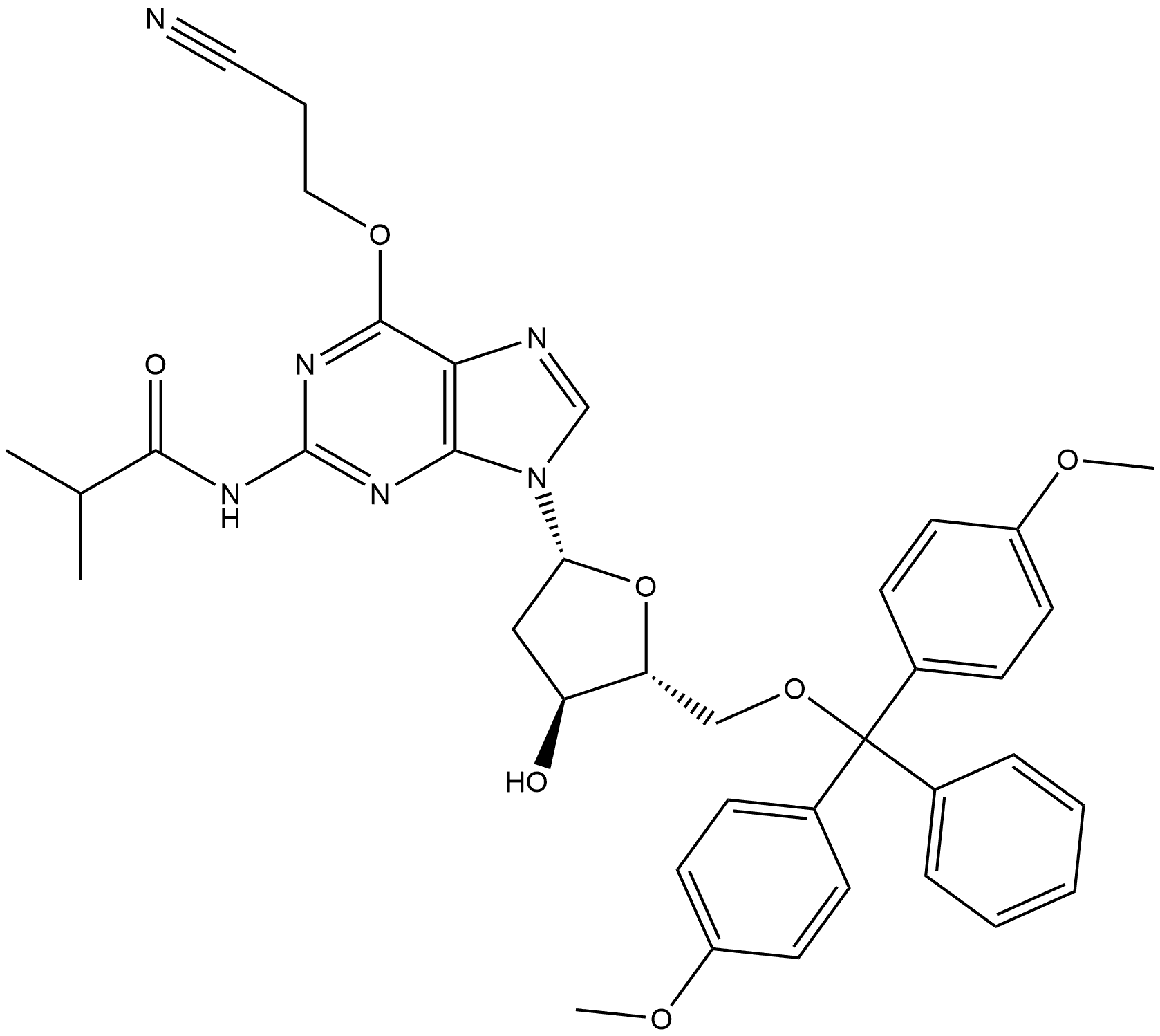 6-O-(2-Cyanoethyl)-2'-deoxy-5'-O-DMT-N2-Isobutyrylguanosine Struktur