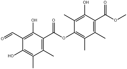 Benzoic acid, 3-formyl-2,4-dihydroxy-5,6-dimethyl-, 3-hydroxy-4-(methoxycarbonyl)-2,5,6-trimethylphenyl ester Structure