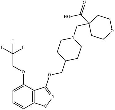 4-[[4-[[4-(2,2,2-Trifluoroethoxy)-1,2-benzoxazol-3-yl]oxymethyl]piperidin-1-yl]methyl]oxane-4-carboxylic acid Structure